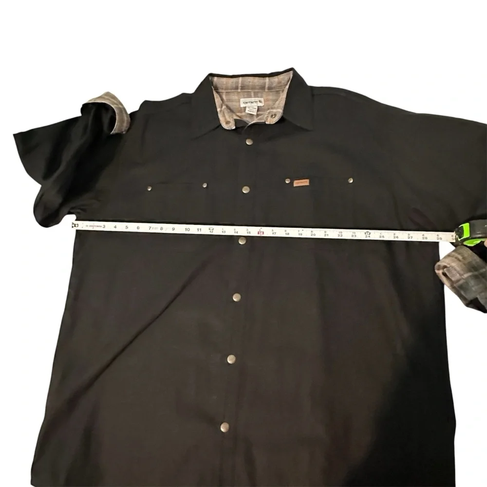 Carhartt Black Snap-Front Flannel‎ Lined Canvas Shirt Jacket Shacket XXL Tall